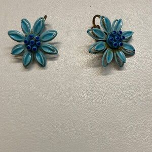 Turquoise Floral Enamel Earrings